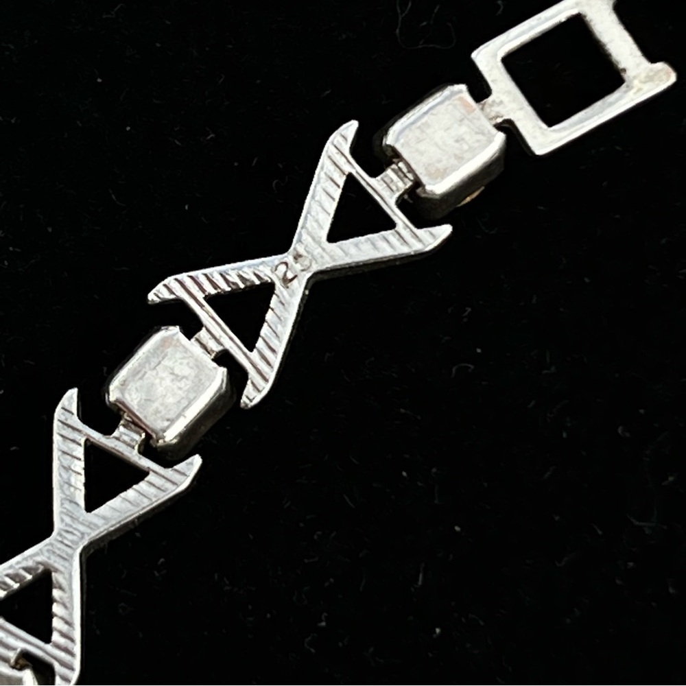 " X & O" Bracelet 925 Sterling Silver w/blue & clear rhinestones 6.75” - Picture 3 of 7